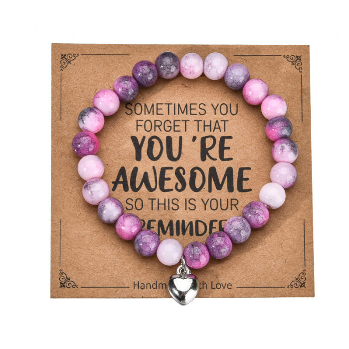 New 8mm Shoushan Stone Pink Zebra Heart Bracelet Imitation Pearl Beaded Green Pink Crystal Jewelry Cross-Border Amazon