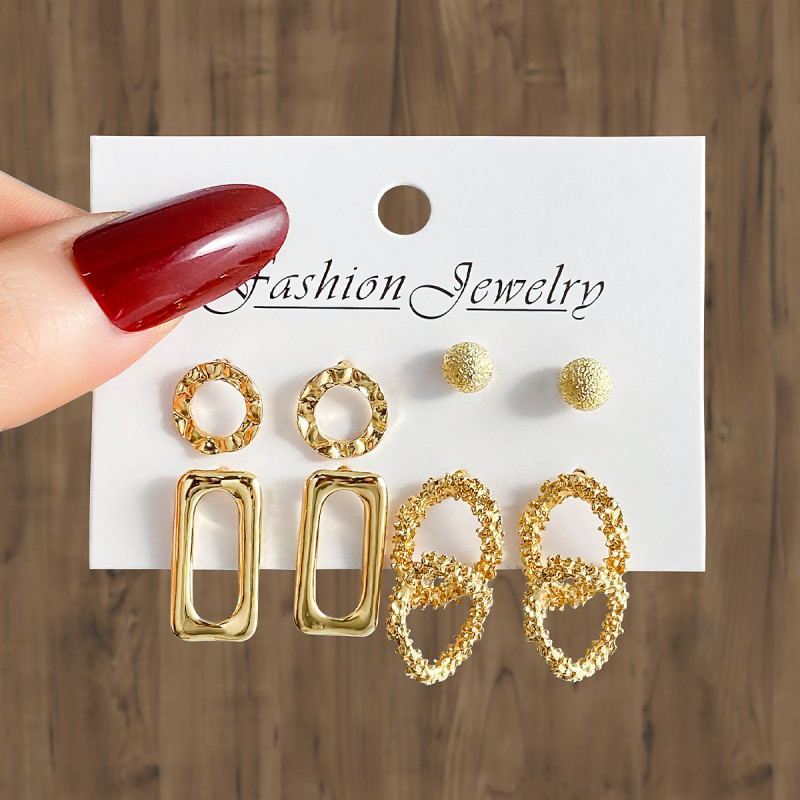 European and American Cross-Border Geometric Shape Metal Women's Earrings Set 4-Piece Round Stud Earrings High-End Feel Wholesale