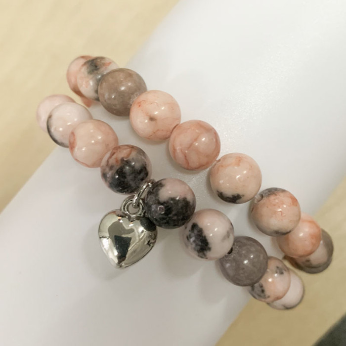 Pink Zebra Stone Bracelet Set Girl Gift Purple Striped Rose Red Agate Round Beads Bracelet Amethyst Bracelet Cross-Border