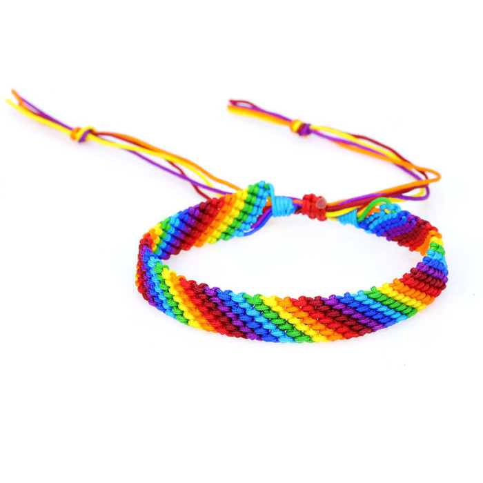 Manufacturer Wholesale Trend Polyester Thread Men's and Women's Colorful Rope Rainbow Handmade Woven Bracelet