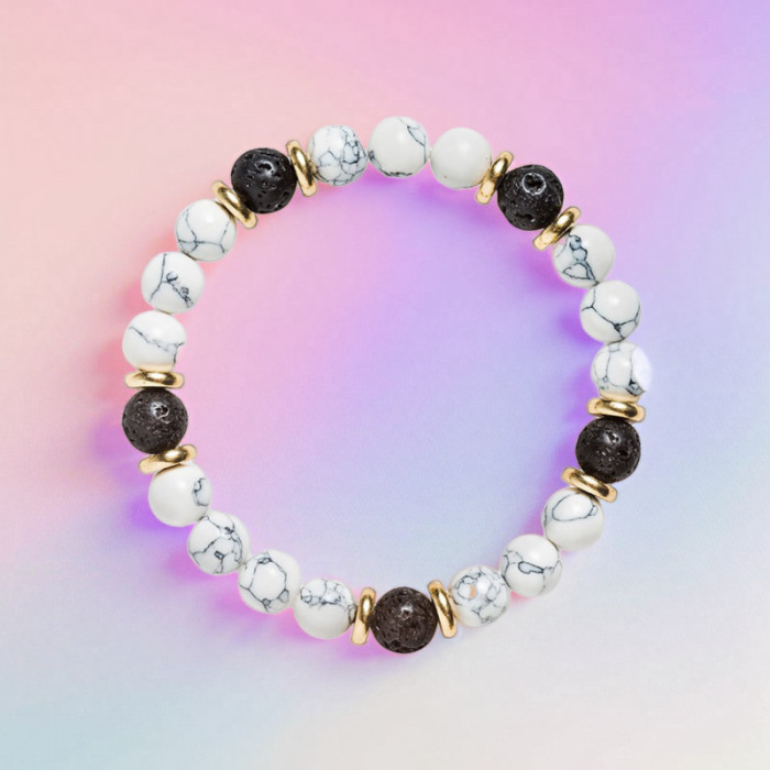 Cross-Border New Product Unisex White Turquoise Volcanic Stone Bracelet Women's Fashion Beaded Bracelet Wholesale AliExpress Hot Item