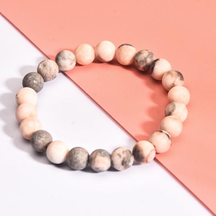 Cross-Border Hot Item 8MM Pink Zebra Inlaid Diamond Pink Spot Frosted Stone Beaded Bracelet High-End New Style Agate Amazon
