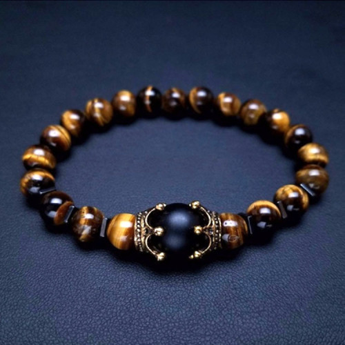 Cross-Border New Charm Men's Bracelet Fashion Luxury Alloy Crown Tiger Eye Stone Bead Bracelet Jewelry for Men