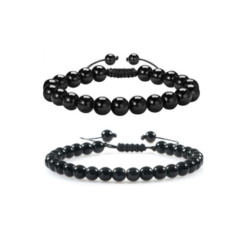 Cross-Border Amazon Hot-Selling Men's Imitation Obsidian Bracelet Imitation Black Agate Bracelet Woven Bead Bracelet Wholesale