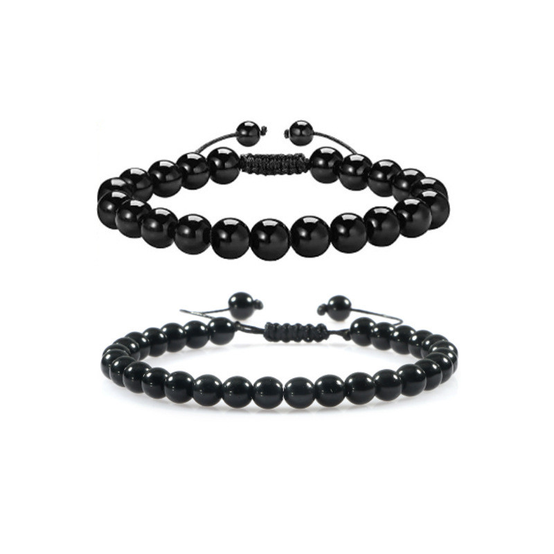 Cross-Border Amazon Hot-Selling Men's Imitation Obsidian Bracelet Imitation Black Agate Bracelet Woven Bead Bracelet Wholesale