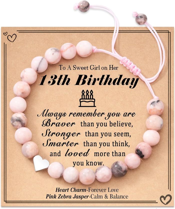 2024 New Amazon Cross-Border Hot-Selling Children's Braided Bracelet for Girls Pink Zebra Stone Bead Bracelet Gift Jewelry