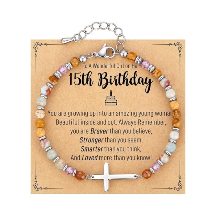 Amazon New Product 4mm Natural Stone Beaded Cross Lobster Clasp Adjustable Women's Bracelet with Card