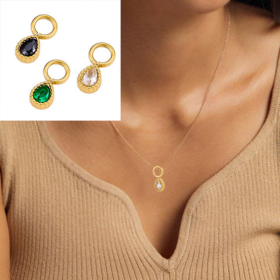 European and American Cross-Border INS Style Exquisite Fashion Colorful Zircon Accessories Water Drop Pendant Stainless Steel December Birthstone