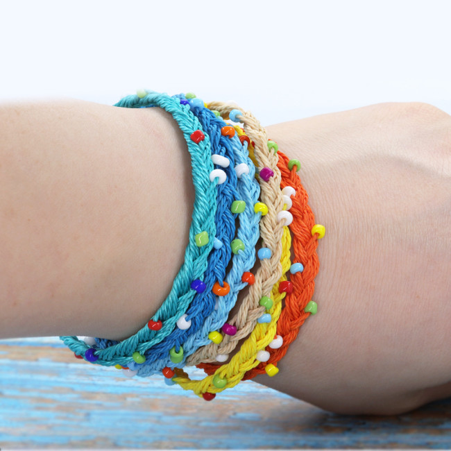 New European and American Hot-Selling Hand-Woven Bracelet Waterproof Wax Thread with Rice Beads Braided Bracelet In Stock Wholesale