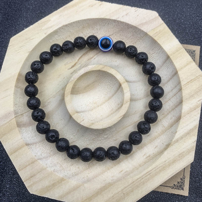 Fashion 6mm Natural Stone Bead Eye Obsidian Hematite Tiger Eye Stone White Pine Elastic Bracelet Men's Bracelet