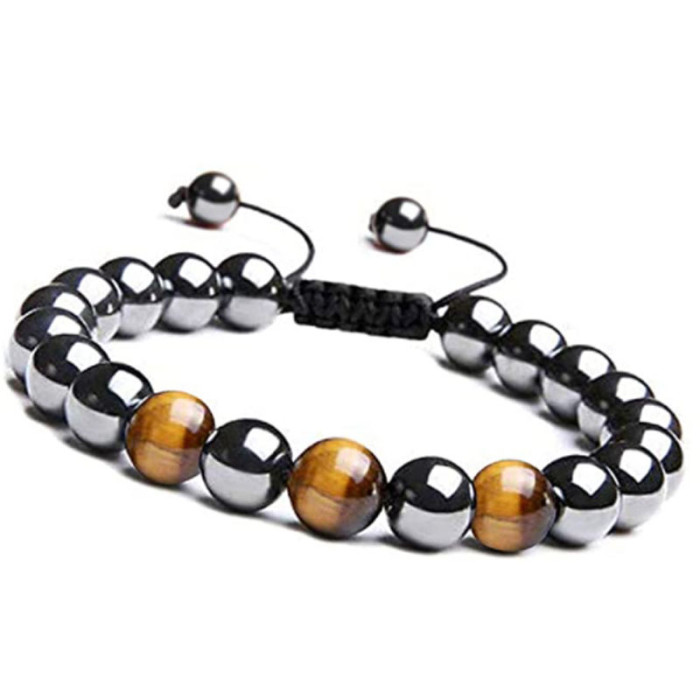 Cross-Border Men's Bracelet Tiger Eye Stone Black Gallstone Imitation Obsidian Bracelet Amazon AliExpress Cross-Border Jewelry Wholesale