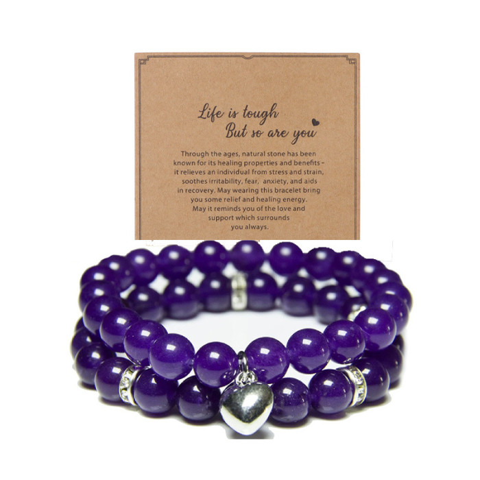 Cross-Border Hot Selling Pink Zebra Double Layer Bracelet Set Girl Gift Blue Pine Crystal Obsidian Heart Bracelet Hot Selling Water