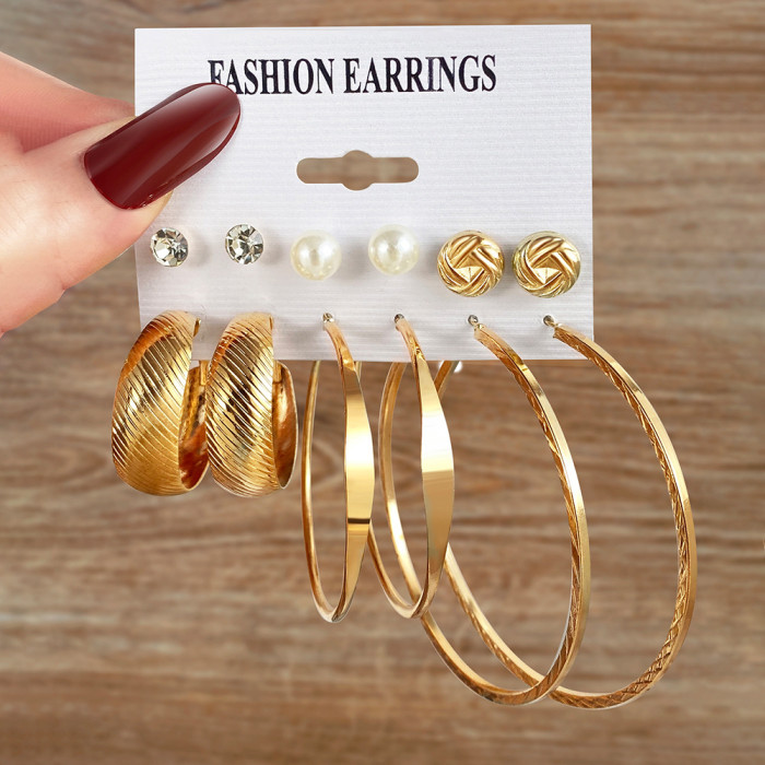 New Metal Earrings High-End Sense Ear Hoop Square Geometric Earrings Vintage Pearl Earrings Earrings