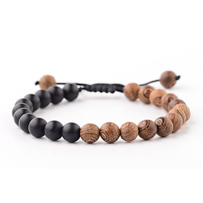 8mm New Style Wooden Bead Bracelet for Men, Volcanic Stone White Pine Red Pine Black Agate Stone Bead Bracelet for Women, European and American Style Bracelet
