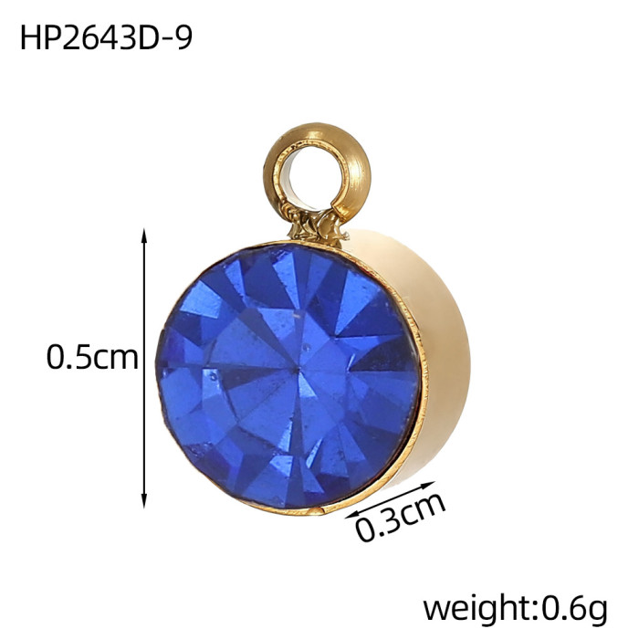 Twelve Birthstone Round Zircon Stainless Steel DIY Necklace Pendant Accessories Wholesale