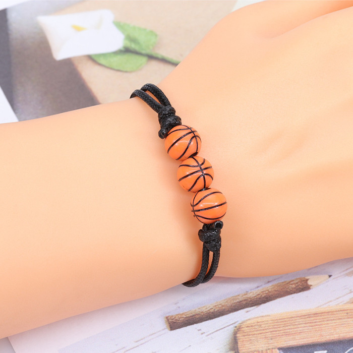Amazon Hot-Selling Basketball Baseball Bracelet Wax Thread Woven Softball Tennis Football Soccer Wristband Sports Jewelry