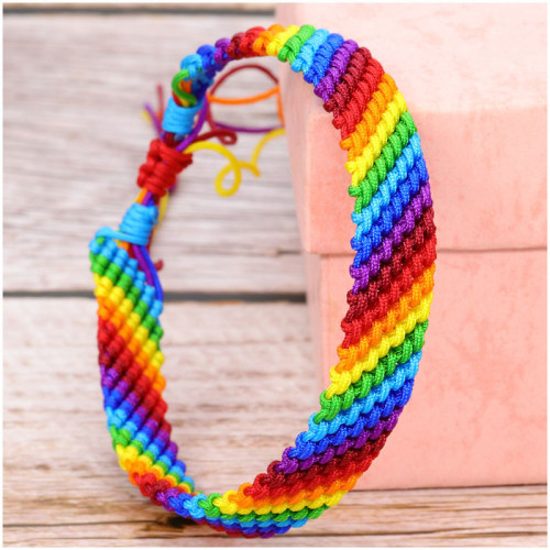 Manufacturer Wholesale European and American Trend Polyester Thread Men's and Women's Colorful Rope Rainbow Handmade Woven Bracelet