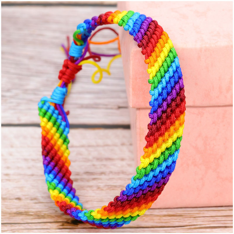 Manufacturer Wholesale European and American Trend Polyester Thread Men's and Women's Colorful Rope Rainbow Handmade Woven Bracelet