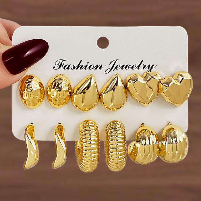 Retro Fashion Exaggerated C-Shaped Earrings Set Personality Hoop Gold Silver CCB Card Earrings for Women, Jewelry Sets