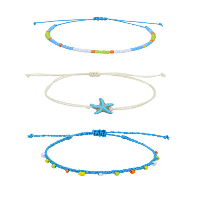 Amazon Hot Selling Bohemian Style Anklet Waterproof Wax Thread Braided Starfish Turtle Ankle Chain Bracelet Set, Jewe...