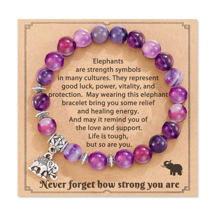 8mm Natural Pink Zebra Stone Bead Bracelet Holiday Gift Graduation Season Unisex Friendship Beaded Elephant Pendant Bracelet
