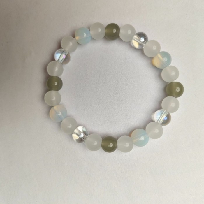 New Natural Stone 8mm Beaded Bracelet Blue Moonlight White Gemstone Bracelet Exquisite Simple Cream Style Bracelet