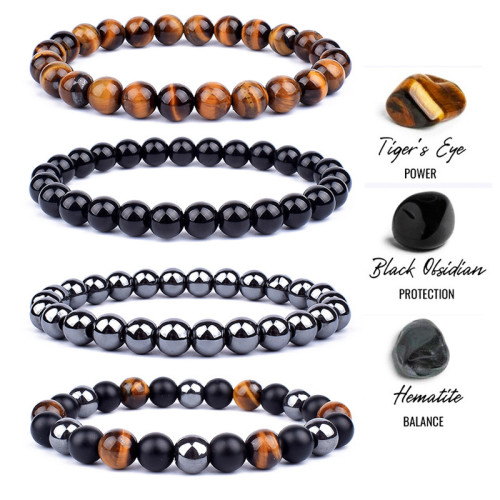 Natural Tiger Eye Agate Stone Bracelet Handmade Woven Yoga Bracelet for Men Obsidian Magnetic Single Circle Tiger Eye Stone Bracelet