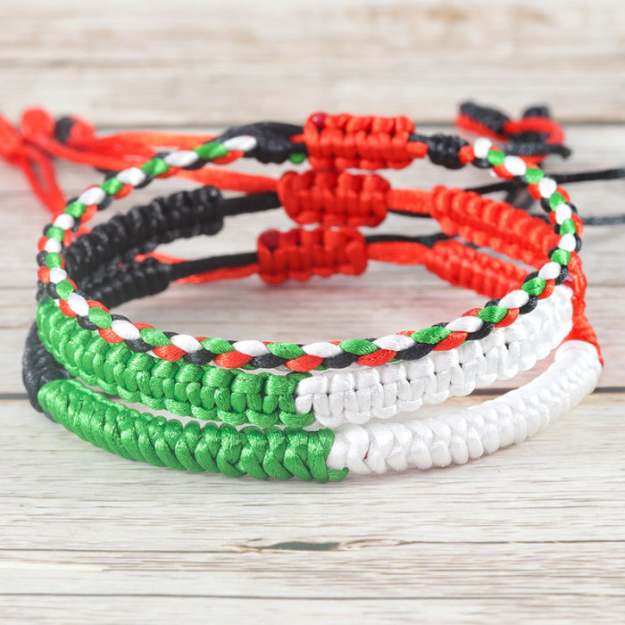 Palestine Kuwait UAE Flag Color Adjustable Handmade Woven Bracelet Colorful Knot Bracelet