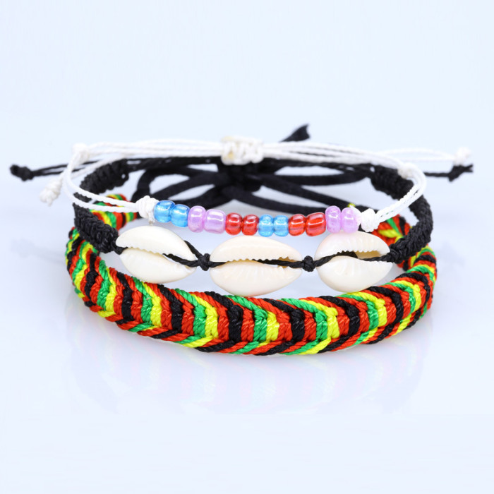 Amazon Hot Sale New Bohemian Style Waterproof Wax Thread Shell Braided Bracelet Three-Piece Set Manufacturer in Stock