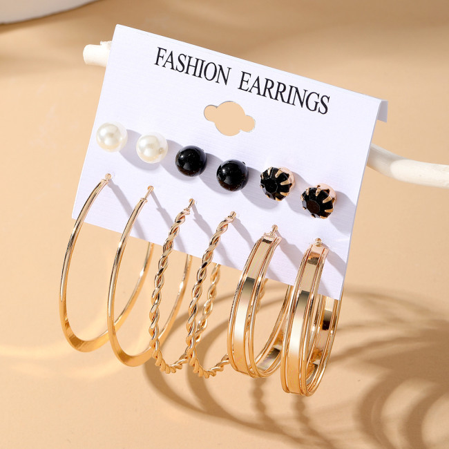 Exaggerated Fashion Jewelry Cross-Border Fashion Versatile 6 Pairs C-Shaped Large Hoop Earrings Stud Earrings Set Personality Earrings Wholesale