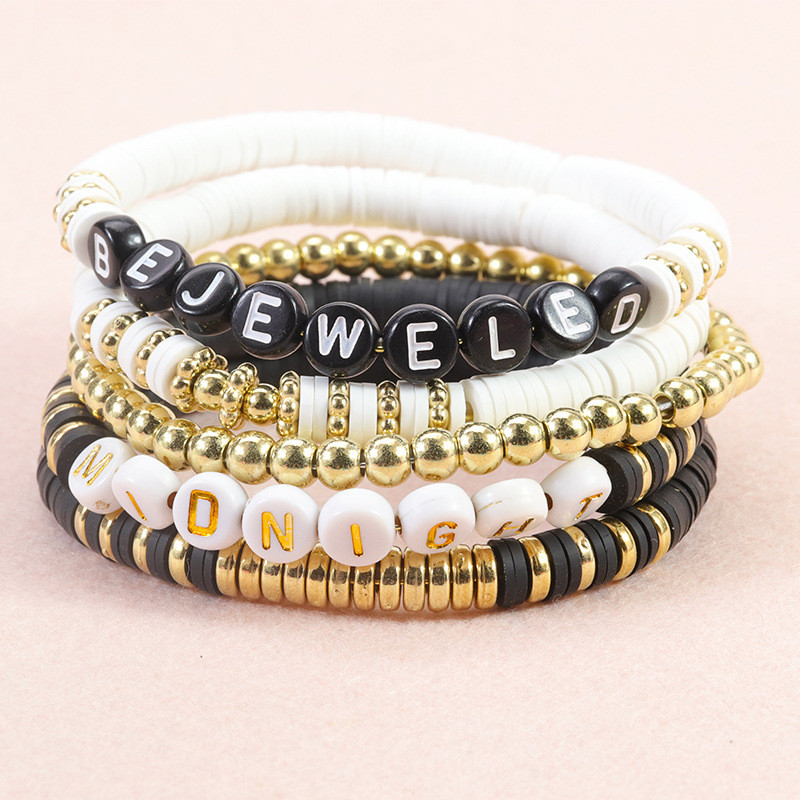AliExpress Hot-Selling Soft Clay Set Bracelet Pink Soft Clay Smiley Face Letter Beads Bracelet Manufacturer Long-Term In-Stock Wholesale