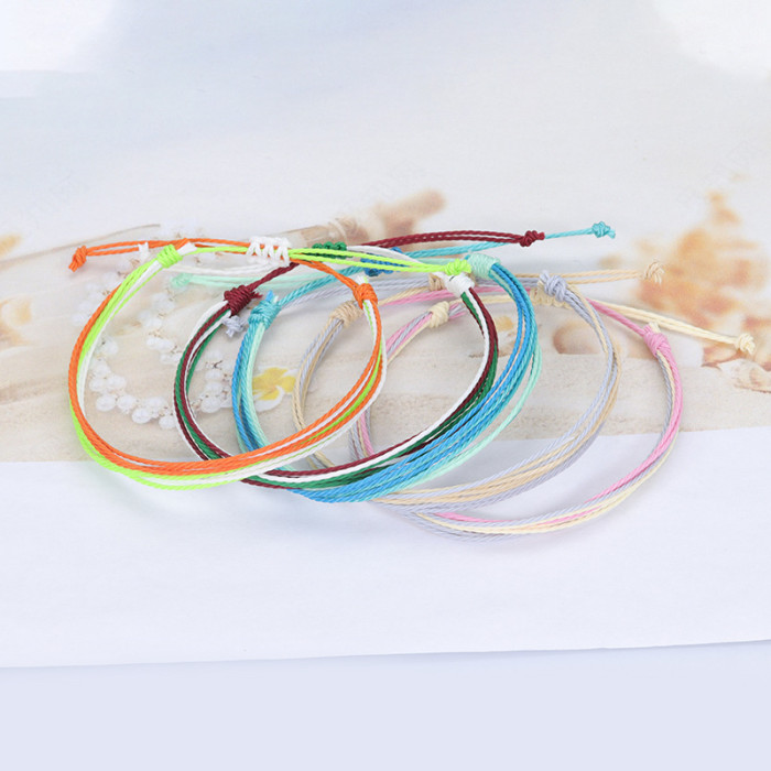 Cross-Border Hot-Selling Bohemian Style Waterproof Wax Thread Woven Bracelet Friendship Lucky Rope Manufacturer In Stock