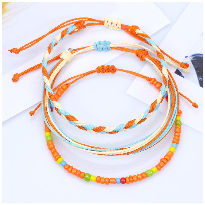Amazon Hot Sale American West Coast Style Ins Style Shell Wax Thread Hand-Woven Bracelet Three-Piece Set