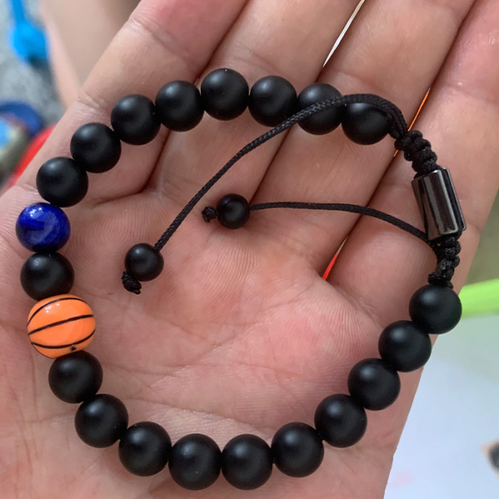 Amazon Hot Selling Obsidian Matte Braided Bracelet Men's Football Fashion Tiger Eye Stone Volcanic Stone Beaded Bracelet