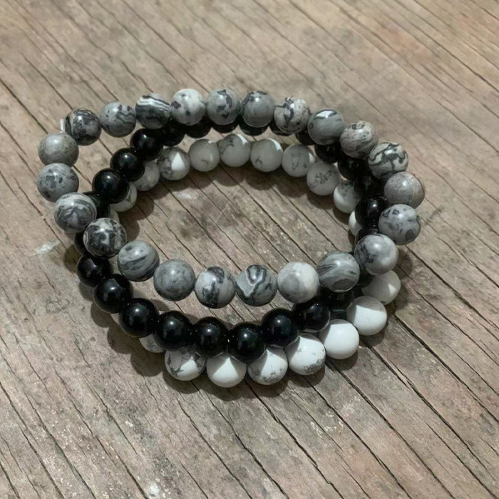Cross-Border Jewelry Pink Zebra Stone Bead Bracelet Festival Gift for Men and Women Friendship Heart Bead Bracelet Wholesale Hot Item