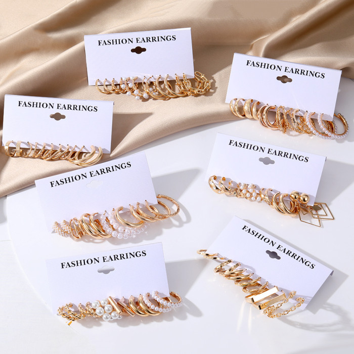 Hot-Selling Fashion Style Gold C-Shaped Chain Earrings Set Women's Elegant Light Luxury High-End Feel Earrings