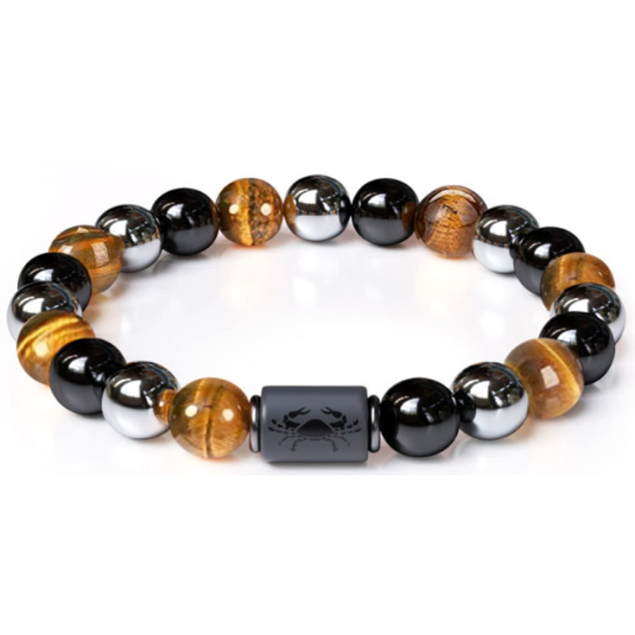 Cross-Border Accessories Triple Stone Bead Bracelet Twelve Constellations Tiger Eye Stone Hematite Obsidian Bracelet Jewelry Wholesale