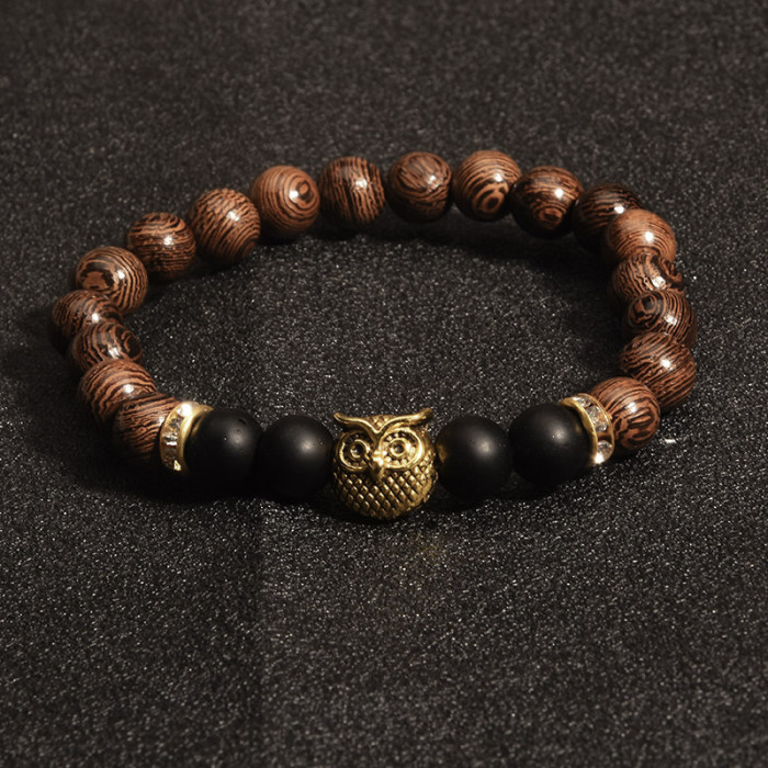 Cross-Border New Hot-Selling Wooden Bead Owl Personality Temperament Elastic Adjustable Bracelet Gesture Unisex Couple Jewelry