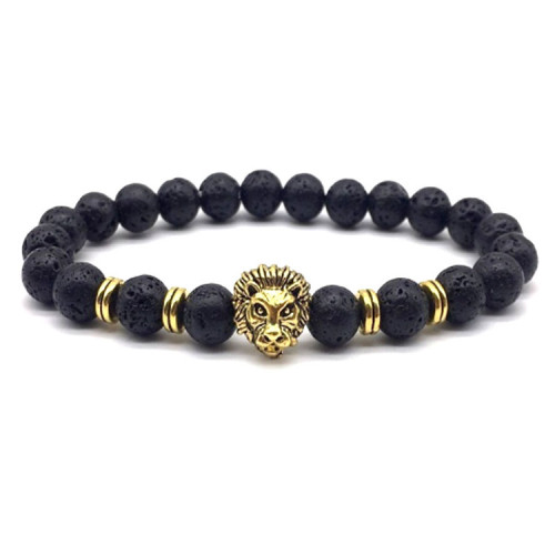 Cross-Border E-commerce Hot-Selling Jewelry Fashion 8mm Lava Stone Bracelet Lion Beaded Bracelet New Product Launch