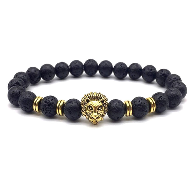 Cross-Border E-commerce Hot-Selling Jewelry Fashion 8mm Lava Stone Bracelet Lion Beaded Bracelet New Product Launch