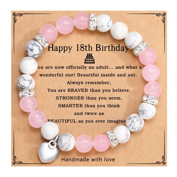New 8mm Pink Zebra Bead Bracelet Holiday Gift for Men and Women Friendship Heart Bead Bracelet Amazon