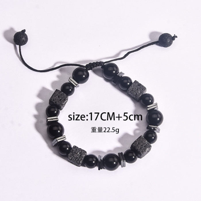 Cross-Border Football Beaded Men's Braided Bracelet Black Matte Coach Football Bracelet Tiger Eye Stone Baseball Bracelet