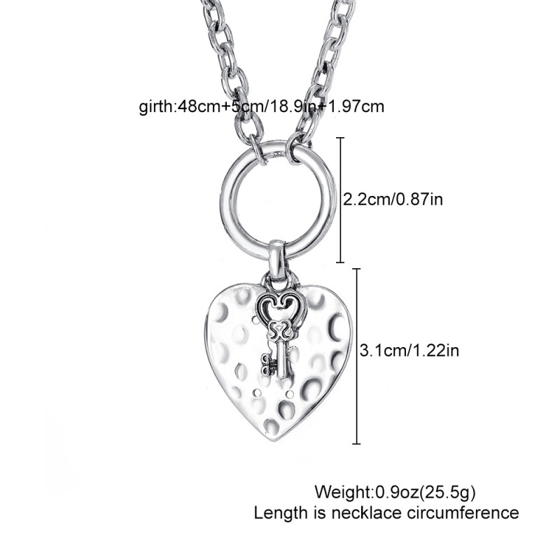European and American Cross-Border Heart Hammered Pattern Necklace Personality Exaggerated Retro Vintage Fashion Necklace Versatile Pearl Chain Necklace