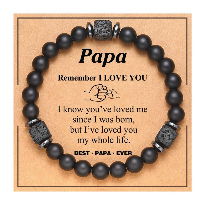 Amazon Hot-Selling Black Matte Square Volcanic Stone Bracelet Father's Day Gift Father's Day Card Bracelet
