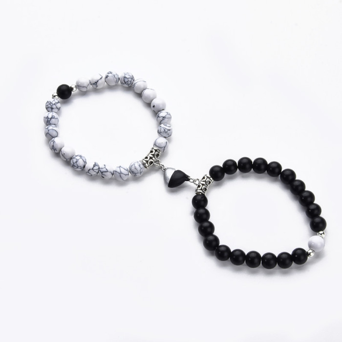 New Arrival Heart-Shaped Magnetic Stone Qixi Festival Couple Bracelet Cross-Border Exclusive Magnetic Tiger Eye Stone Volcanic Stone Bracelet
