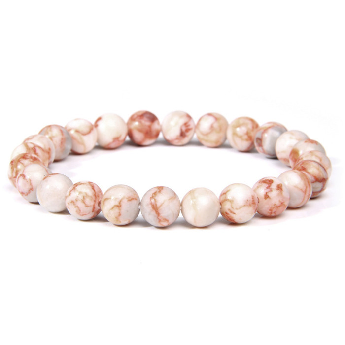 Amazon Hot Sale European and American 8mm Tiger Eye Stone White Pine Agate Crystal Stone Beads Bracelet Elastic Bracelet Cross-Border