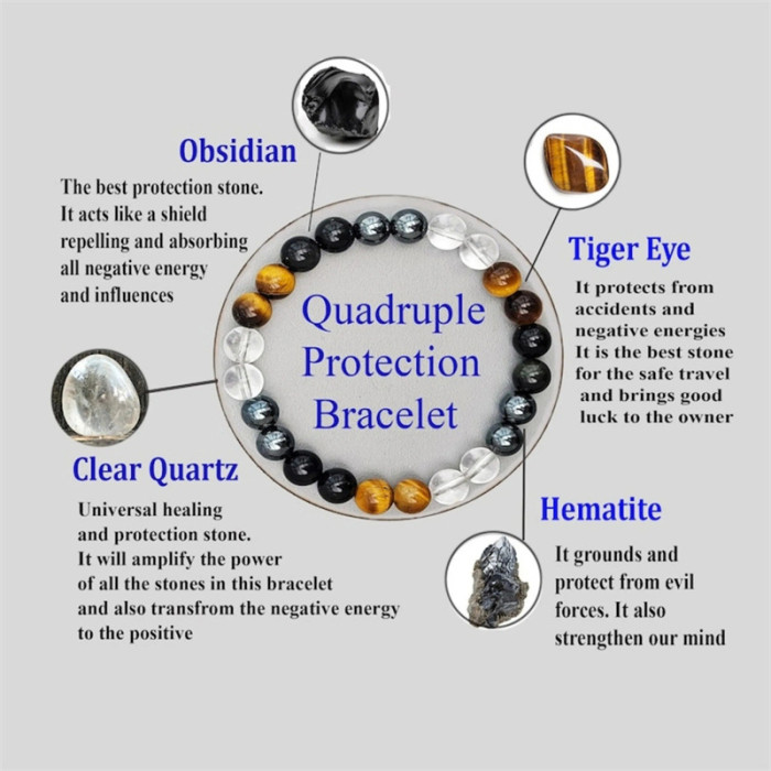 Tiger Eye Stone Bracelet Tiger Eye Chalcedony Imitation Black Agate Beaded Bracelet Imitation Obsidian Unisex Couple Elastic Cord Bracelet