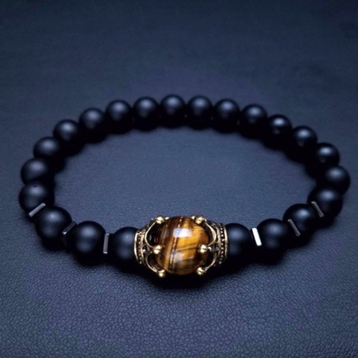 Cross-Border New Charm Men's Bracelet Fashion Luxury Alloy Crown Tiger Eye Stone Bead Bracelet Jewelry for Men