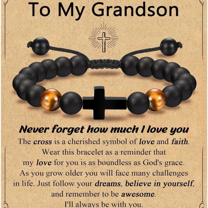 Amazon European and American Men's Tiger Eye Stone Bracelet Handmade Adjustable Cross Bracelet Father's Day Gift