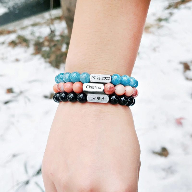 Support Engraving Stainless Steel Volcanic Stone Beaded Bracelet Frosted Beads White Turquoise Couple Gift Beaded Bracelet